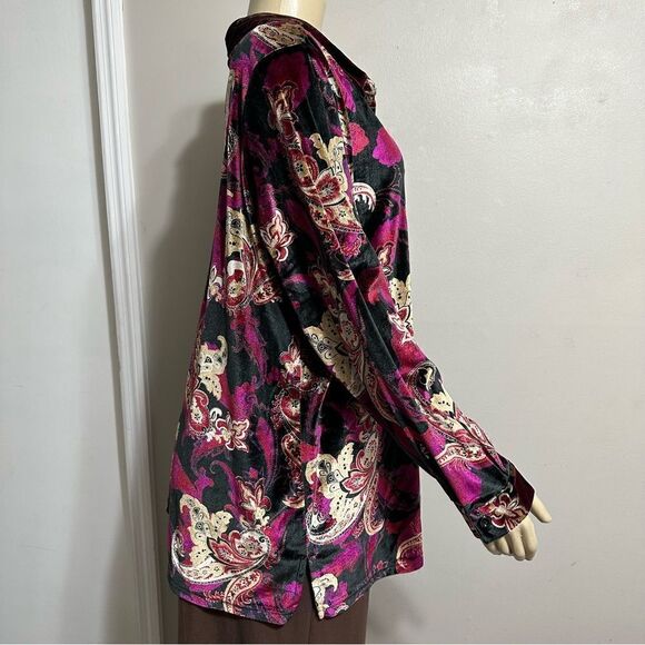 Vintage Y2K Denim & Co Floral Paisley Button Up Velvet Top Size 1X Whimigoth - Picture 6 of 10